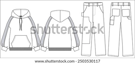 Hoodie, Pant, flat sketch, mock up, hoodie illustration, Hoodie template. 