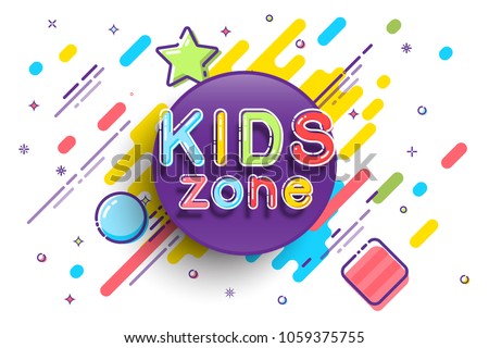 Kids Zone banner template. Vector colorfull illustration.