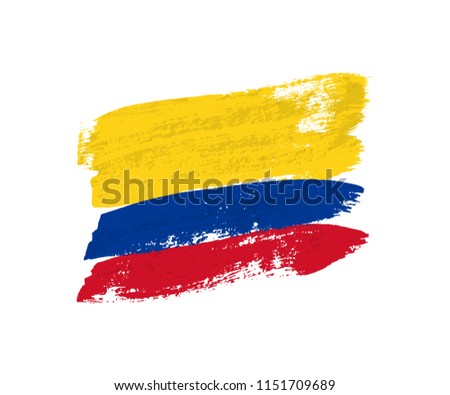 Columbian flag made of brush strokes. Vector grunge flag of Columbia isolated on white background.