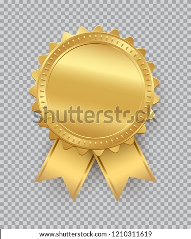 Golden seal with ribbons isolated on transparent background. Vector design element
