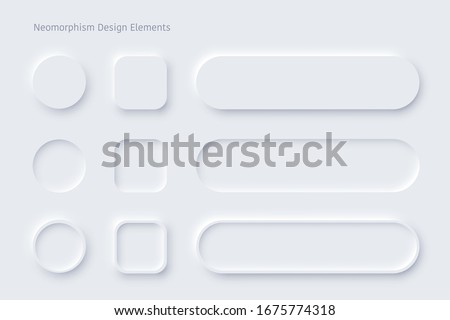 Vector editable neomorphic buttons set. Sliders for  websites, mobile menu, navigation and apps. Simple elegant Neomorphism trendy 2020 designs element UI components isolated on white background