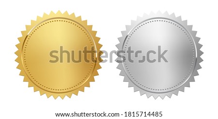 Golden and silver stamps isolated on white background. Luxury seals. Vector design elements