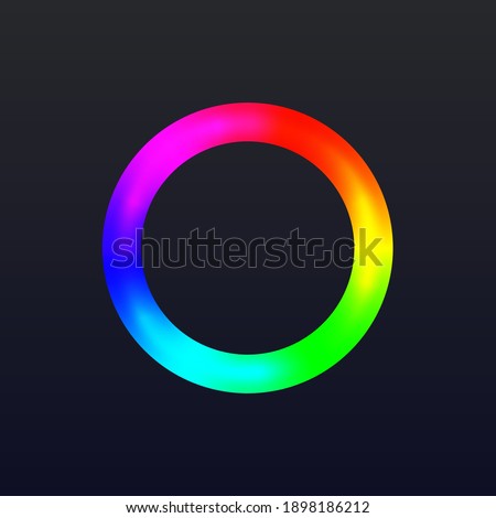 Round color ring with gradient. Circle wheel with colors of rainbow vector illustration. Spectrum frame of red, blue, yellow, green, pink on black background. Graphic calibration.