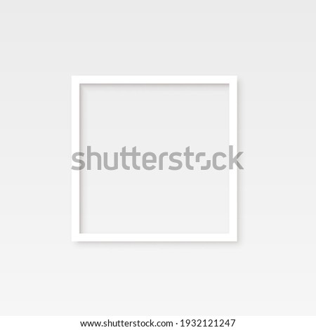 White square frame for picture on wall on gray background. Blank space for picture, painting, card or photo. 3d realistic modern template vector illustration. Empty wooden or plastic element.