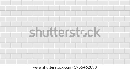White metro tiles seamless background. Subway brick horizontal pattern for kitchen, bathroom or outdoor architecture vector illustration. Glossy building interior design tiled material.