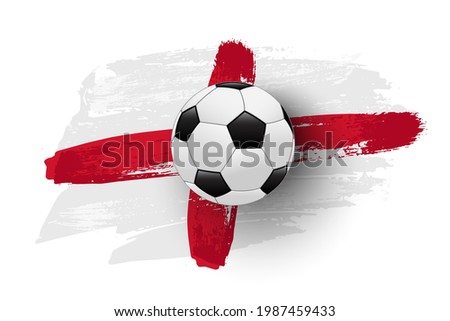 Realistic soccer ball on flag of England made of brush strokes. Vector football design element