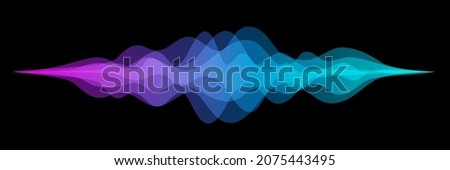 Abstract audio sound wave background. Blue and purple voice or music signal waveform vector illustration. Digital beats of volume color soundwave. Graphic electronic curve shape.