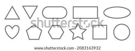 Black frame of various geometric shapes vector illustration. Simple abstract forms with outline borders, collection with triangle hexagon star rectangle circle square isolated on white background