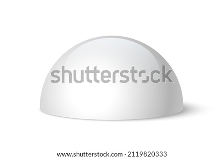 White dome, vector plastic or stone semi-sphere isolated on white background.