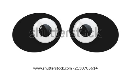Panda toy eyes vector illustration. Wobbly plastic open eyeballs of funny Chinese bear looking forward wih round parts with black pupil isolated on white background.