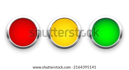 Traffic lights with silver frames isolated on white bacground. Vector realistic road object