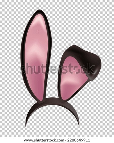 Rabbit ears realistic 3d vector illustration. Easter bunny ears kid headband, mask. Hare costume black and pink element. Photo editor, booth, video chat app isolated on transparent background.