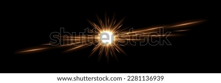 Gold light glow on black horizontal background. Golden bright spark shining vector illustration. Flash of light with ray beams in space. Sunshine sparkles and lines effects. Imagine de stoc © 