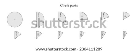Circle sections and parts set vector illustration. Abstract pie chart slices geometric infographic collection, statistics diagram phases from 1 to 12 segments of circle with black line frames