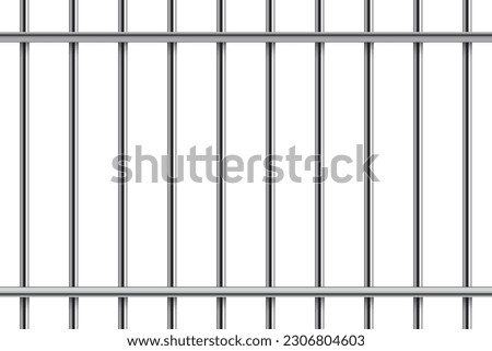 3d prison cage vector illustration. Realistic vertical and two horizontal metal jail bars, iron grid mesh of crossed rods, gaol lattice from pipes for arrest and punishment of criminals in jailhouse.