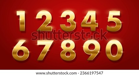 Birthday golden numbers isolated on red background. Set of gold yellow isolated numbers. Bright metallic 3D, realistic vector design elements.