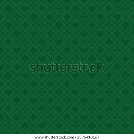 Poker green table background vector illustration with seamless pattern. Realistic playing field for game blackjack. Casino concept.