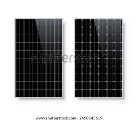 Image, Stock Photo Solar panels or photovoltaic module. Solar power for green energy. Sustainable resources. Renewable energy. Clean technology. Solar cell panels use sun light as a source to generate electricity.