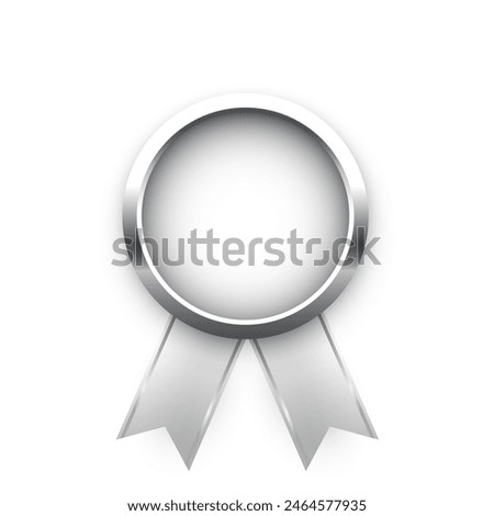 Silver medal for second place with ribbons and free space for award nomination name. Winner rank two on white background. Championship in sport or movie vector illustration.