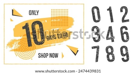 Countdown days to go poster. Count time display with all numbers from zero to ten. Sales or promotion clock. Retro realistic vector illustration.