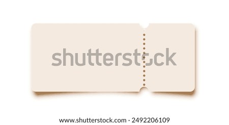 Cinema ticket. Theater coupon realistic vector template. Discount voucher mockup. Train, movie, raffle, carnival blank ticket with text space. Concert, event, festival admit layout.