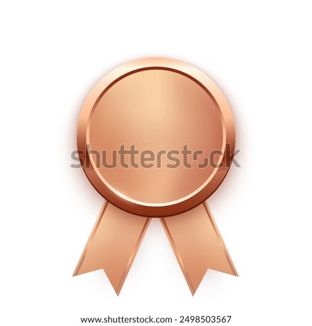 Bronze medal for third place with ribbons and free space for award nomination name. Winner rank three on white background. Championship in sport or movie vector illustration.