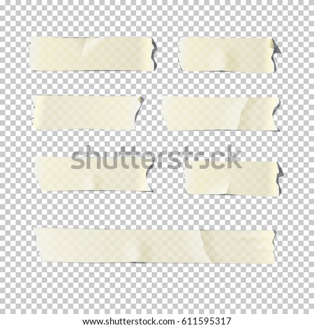 Adhesive or masking tape set  isolated on transparent background. Vector realistic different adhesive tape pieces.