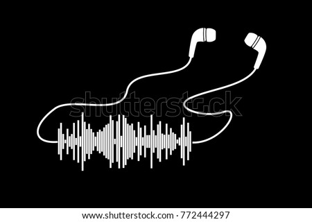 White sound wave with headphones on black bacgrounds. Vector t-shirt or poster design.