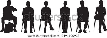 Business peiple sitting on conference or other meeting silhouette. Students sitting on the chairs vector illustration