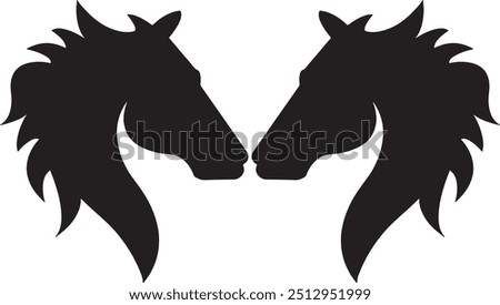 A bold, all-black logo featuring two majestic horses in a dynamic embrace, exuding strength and elegance. The minimalist design emphasizes their powerful forms and unbreakable unity.