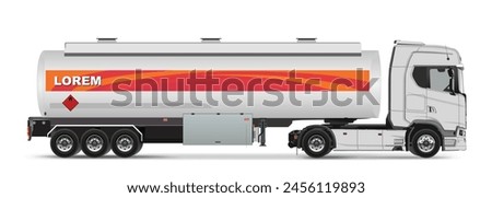 icon logo sign art side view long heavy big large tank liquid car truck lorry semi fill fuel bulk refill oil gas petrol Asia art road Hino station drive driver vector design Japan wheels chrome modern