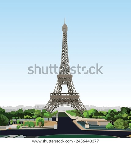 icon logo sign symbol iconic Eiffel tower built Paris France 2024 view color PSG Dior holiday post card image tour Yves Saint game blue sky cloud day love city grass green park place scene vector art