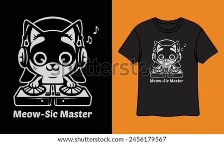 Meow Sic Master DJ Cat T Shirt Design With Mockup