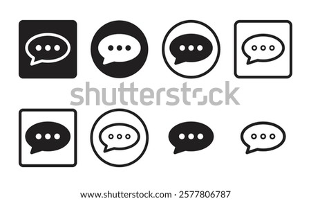 chat bubble icon set – black and white message symbols collection