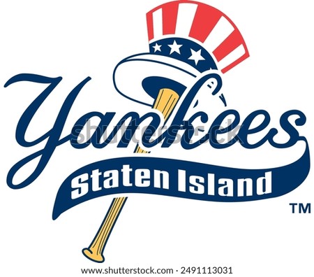 The image depicts the logo of the Staten Island Yankees, a former Minor League Baseball team. The design prominently features the word 