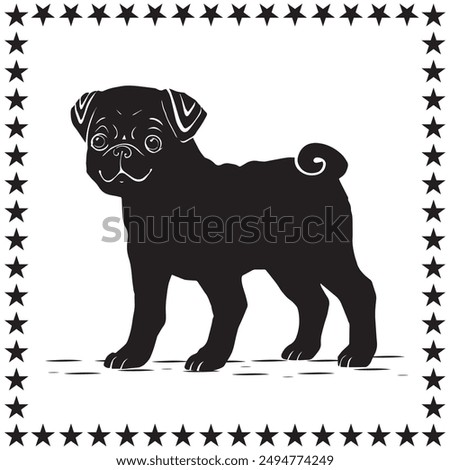 Pug Dog Silhouette Vector Cute Pug Dog With Round Star On White Background