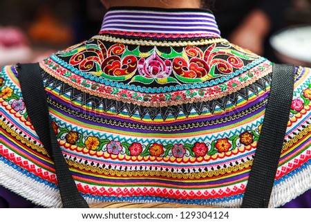 Traditional colorful Chinese handmade sewing on  textile