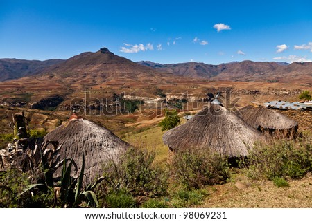 Mountain village  in Africa on a sunny day