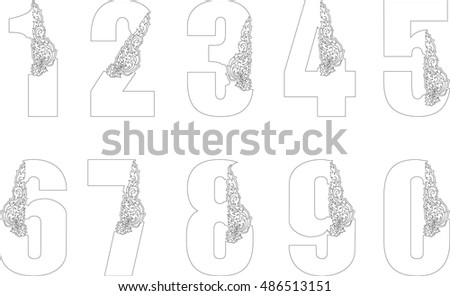 0 to 9 number floral dragon head vector style / Asia Laos fonts style design