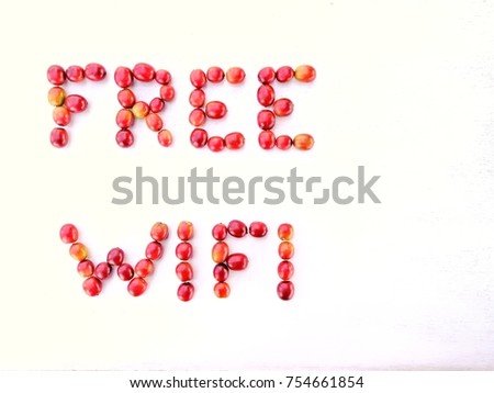 Photo of Free WiFi Red Coffee Bean Shaped Sign Symbol with Copy Space