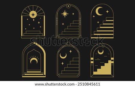 Mystical Celestial Archway Staircase Vector Design Set

