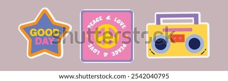 Good Day Peace Love Boombox Vector EPS Illustration for Retro Sticker Designs Positive Vibes and Vintage Music Icons

