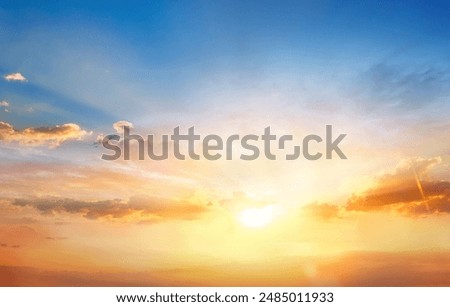 Similar – Image, Stock Photo Beautiful sunset on the lake with distant silhouette of mountains and sun setting above water. Orange and red color sunset in the natural park horizontal banner.