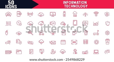 Editable Stroke Outline Icons Set for Information Technology Vector Illustration