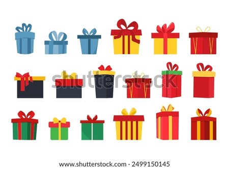 Gift box icon. Gifts and presents for holiday celebration and special sales offer. birthday celebration, special give away pack, anniversary box with wrapping paper and ribbon bow. isolated on white.