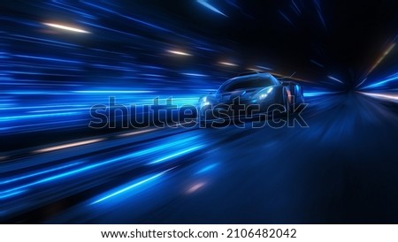 Image, Stock Photo tunnel car motion blur night traffic fast