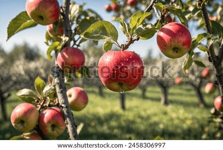 Image, Stock Photo Apple tree in autumn in a garden with an old farmhouse in the old town of Oerlinghausen near Bielefeld on the Hermannsweg in the Teutoburg Forest in East Westphalia-Lippe