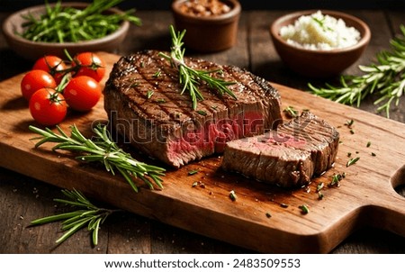 Similar – Image, Stock Photo Grilling meat on the barbecue