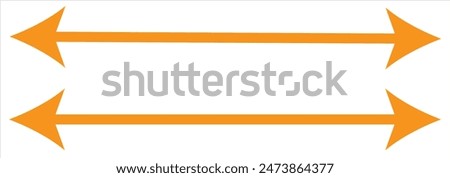 Straight long arrow, left thin line, Orange cursor, horizontal element, thick pointer vector icon isolated on white background. Simple illustration
