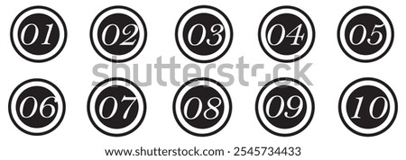 Number bullet points vector set. Simple flat numbers 0, 1 to 9, design isolated on transparent. design eps 10